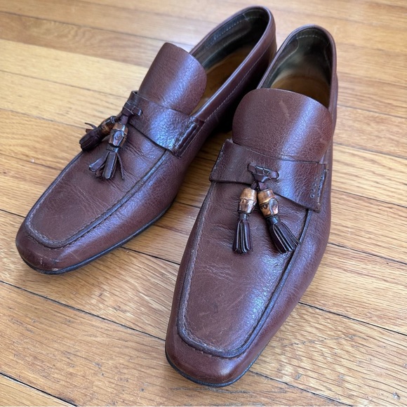 Vintage Gucci Brown Leather Bamboo Tassel Loafers Mens Size 9.5D (US 10) - Picture 3 of 12